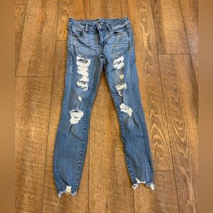 Juniors American Eagle Distressed Stretch Jeans Size 2 Shorts Straight Leg